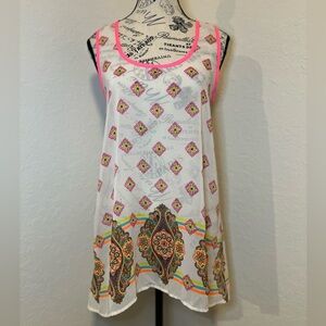 Goo Yoo Sheer Top Geometric and Paisley Mixed Pattern Size Medium Vibrant Neon